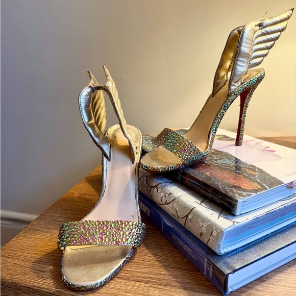 Christian Louboutin Gold and Crystal Winged Heels - Picture 3 of 8